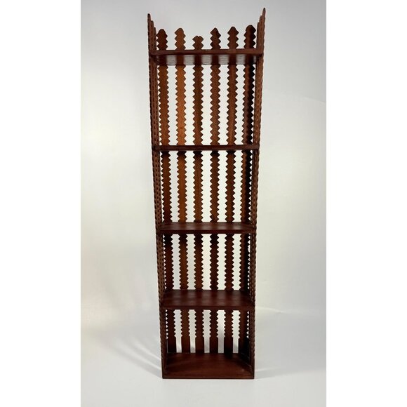 Wood Wall Shelf Eterage Unique Folk Art Shelf Ric Rac Design Hand Carved Walnut - Picture 3 of 12